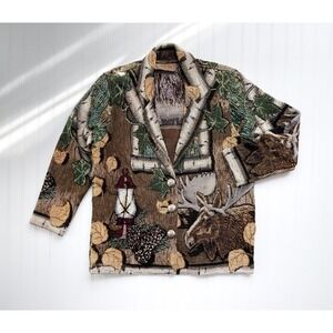 vtg Painted Pony‎ mountain cabin moose rustic woven tapestry jacket coat